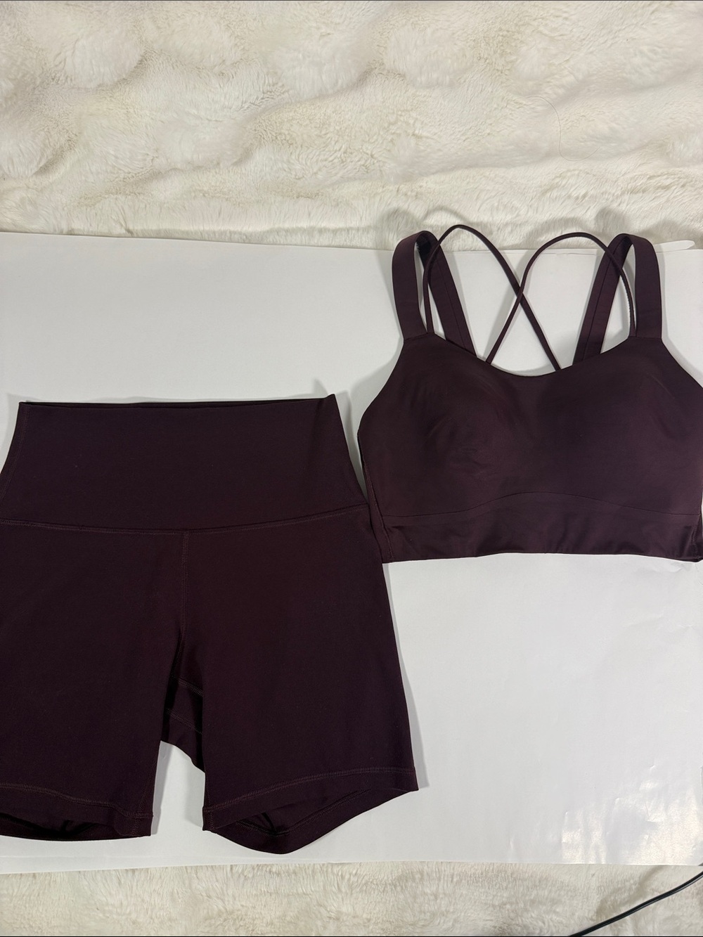 lululemon athletica Strappy Sports Bra & High-Waist Bike Shorts - Deep Plum